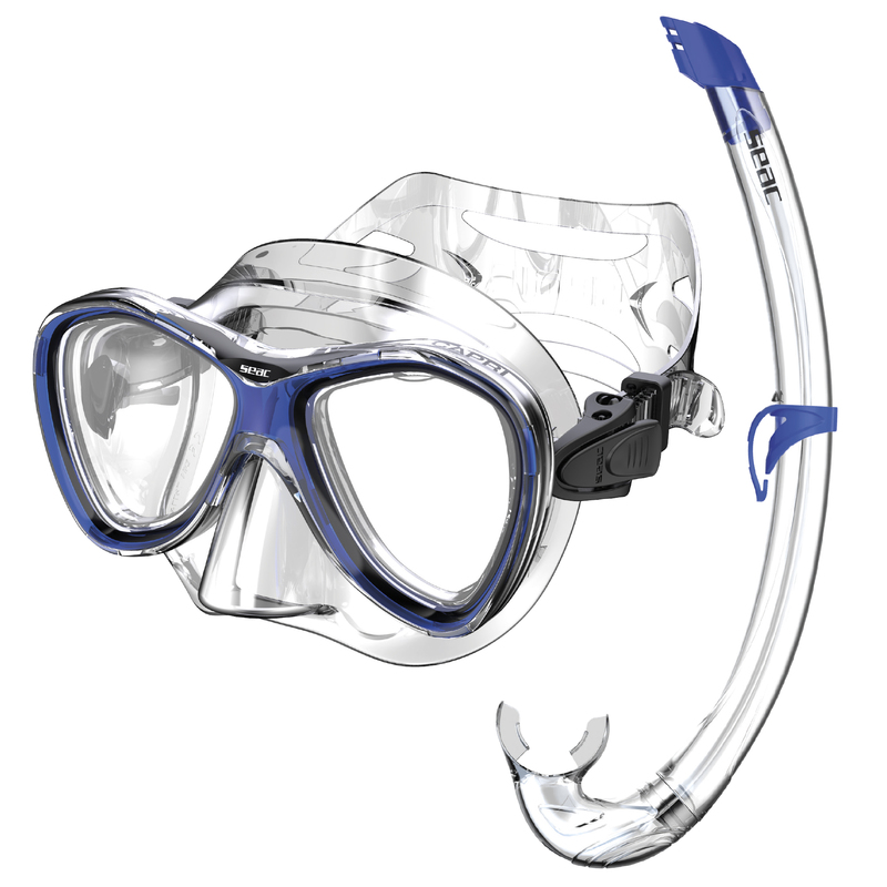 Das Seac Capri Top Masken- und Schnorchelset für Erwachsene mit Zweiglasmaske und automatischem Dry-Top-Trockenschnorchel.