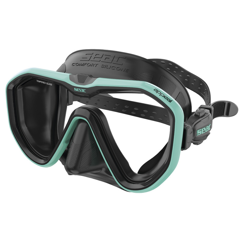 Die Seac Appeal Asian Fit Tauchmaske mit weitem 4-mm-Einglas-Panoramablick und Asian-Fit-Silikonrock für flache Nasenbrücken.