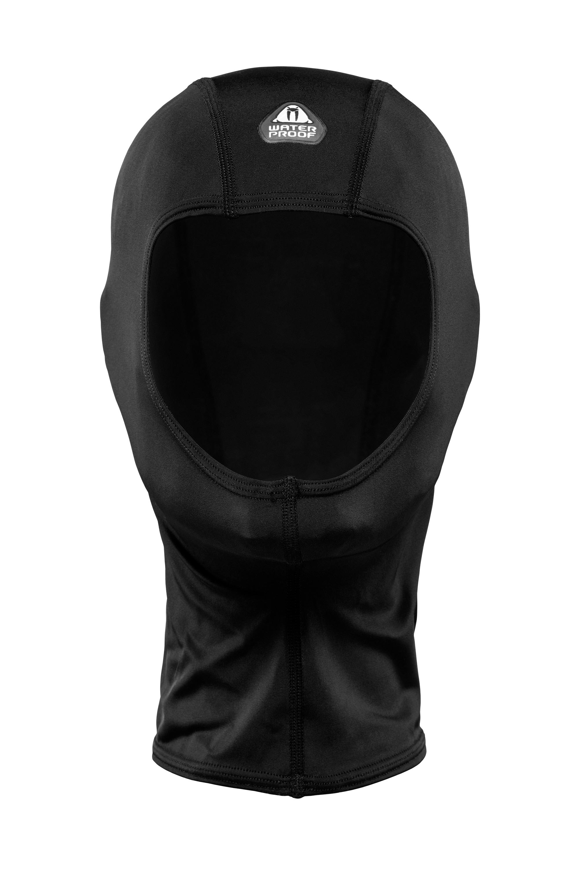 Schwarzer Waterproof Hair Protector aus dehnbarem Lycra als Anziehhilfe für Trockentauchanzüge von Vorne