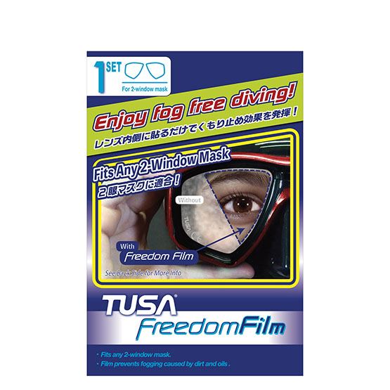 TUSA Anti-Beschlagfolie TA200A für Zweiglas-Tauchermasken Werbefoto TUSA Freedom Film mit Zweiglasmaske