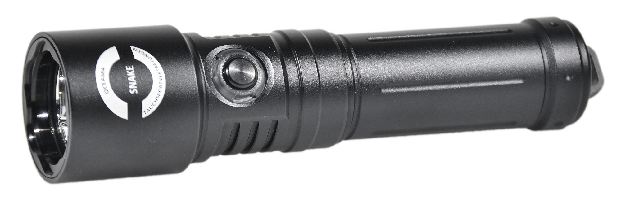 Der grüne Laserstrahl der Oceama Snake Tauchlampe, mit dem Unterwasserlebewesen aus der Distanz gezeigt werden können.