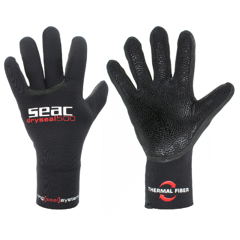 Die Seac Dryseal 500 5 mm Neoprenhandschuhe für Kaltwasser mit Liquid-Skin Aquastop-Ring und Grip-Handfläche.