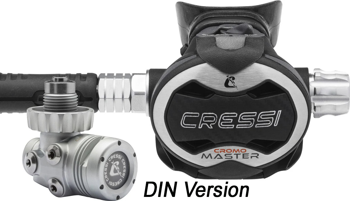 Der Cressi T10-SC Cromo Master DIN Atemregler im Set mit der DIN ersten Stufe