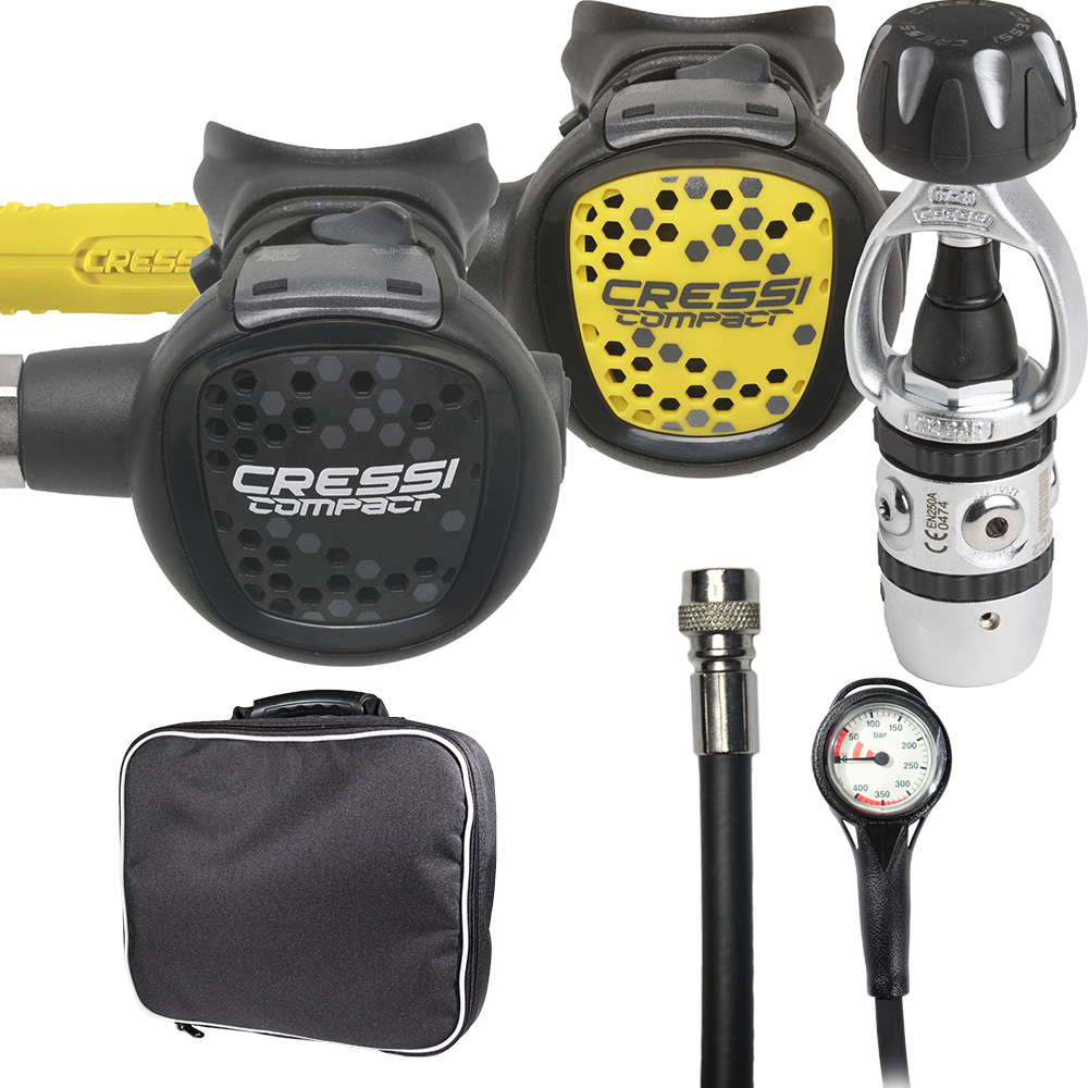 Cressi AC2 INT Compact Atemregler Octopus Oktopus Warmwasser Urlaub komplett Finimeter Tasche Komplettset