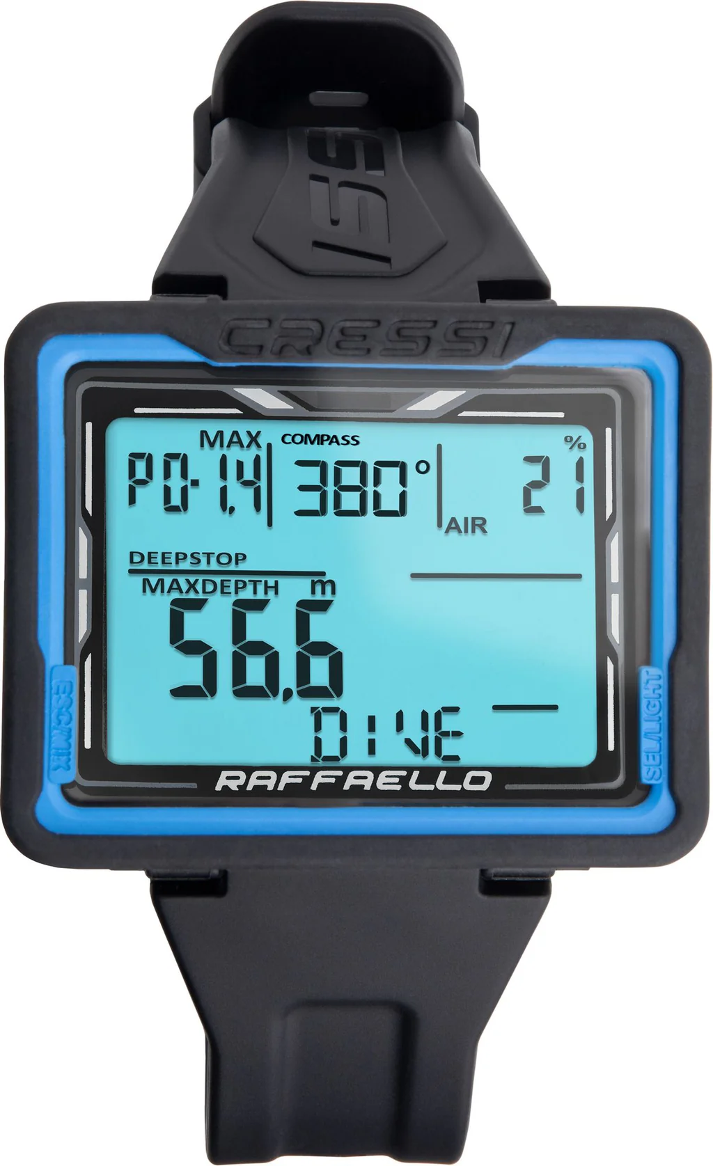 Cressi Tauchcomputer großes Display Raffaello Blau Front Vorne