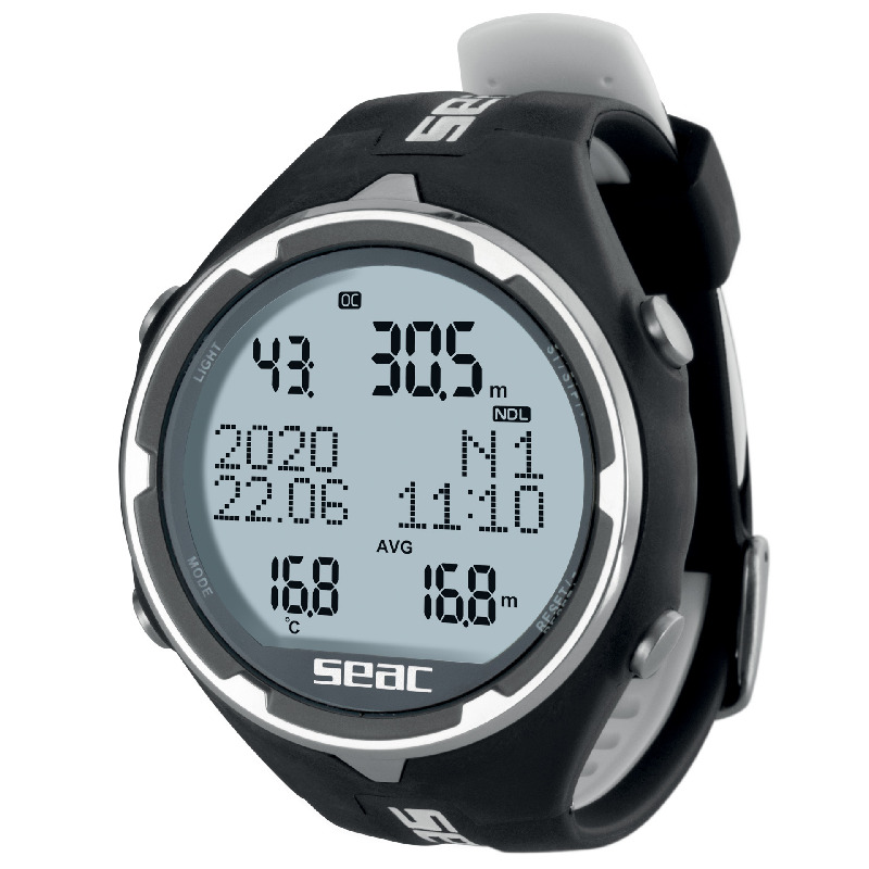 Seac Action Tauchcomputer in Schwarz/Weiß mit rundem Display und Armband