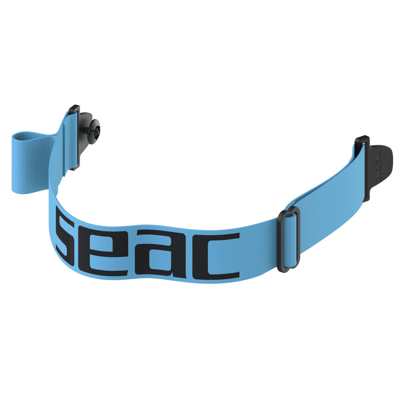 Das Seac flexible Gewebeband mit Schnallen in der Detailansicht. Haarschonendes Textil-Maskenband zum Nachrüsten für Chiara, Sunrise, Iena und Boss.