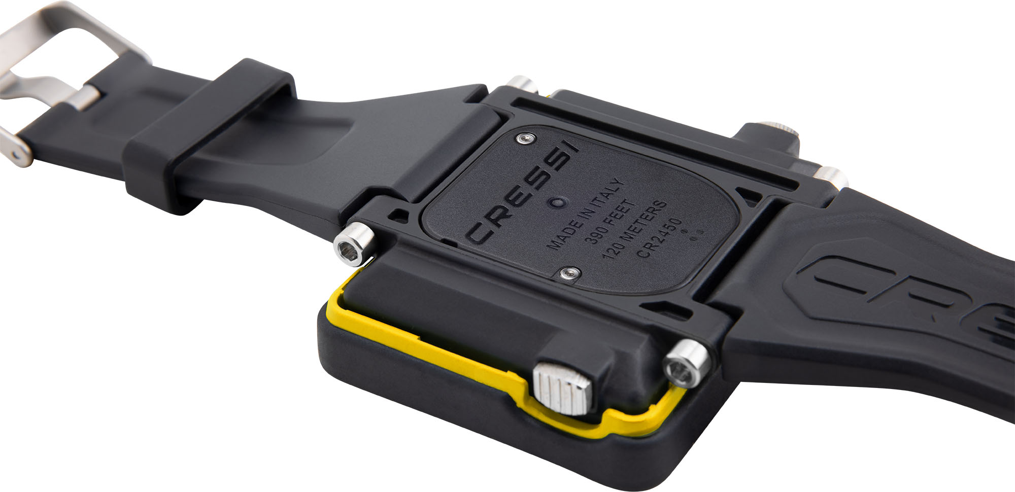 Cressi Tauchcomputer großes Display Raffaello Gelb Aufgeklappt unten