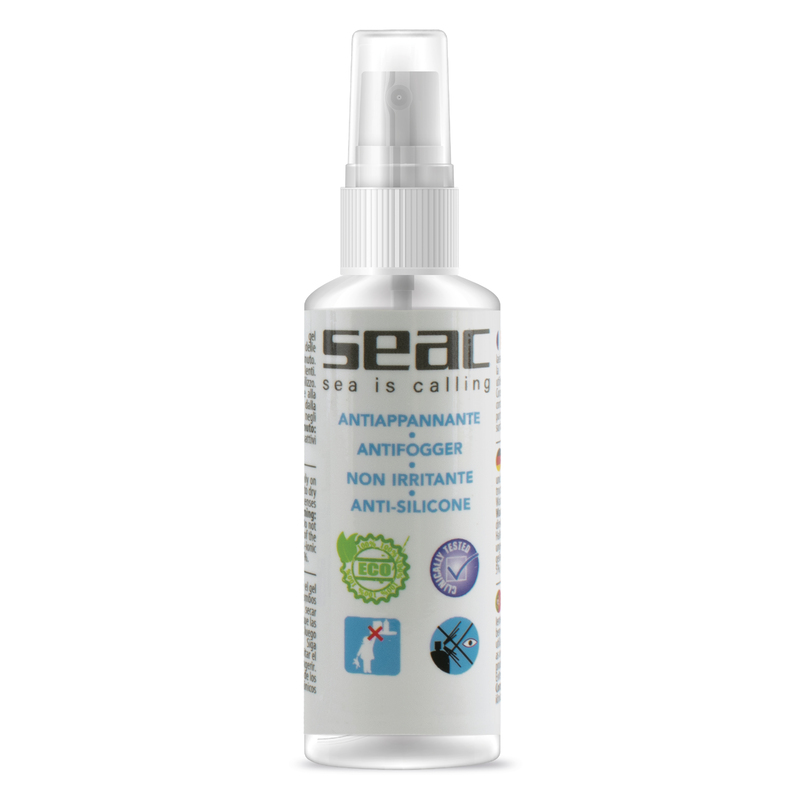 Das 100 % biologische Seac Bio Gel Antibeschlagmittel in der großen 60-ml-Vorratsflasche für klare Sicht in der Tauchmaske.