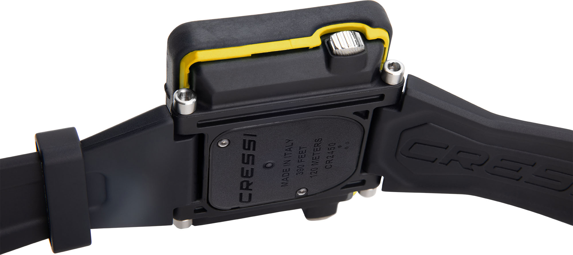 Cressi Tauchcomputer großes Display Raffaello Gelb aufgeklappt seite