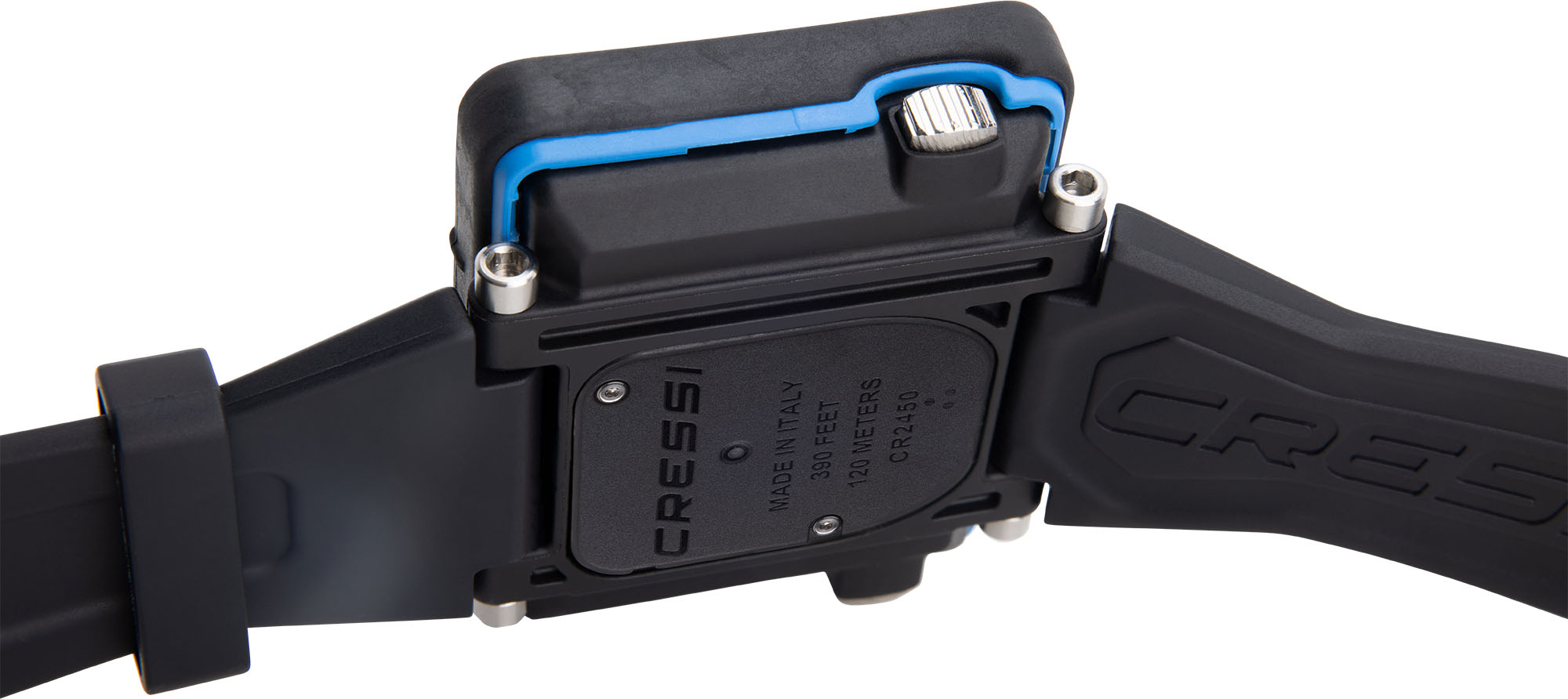 Cressi Tauchcomputer großes Display Raffaello Blau Aufgeklappt Seite