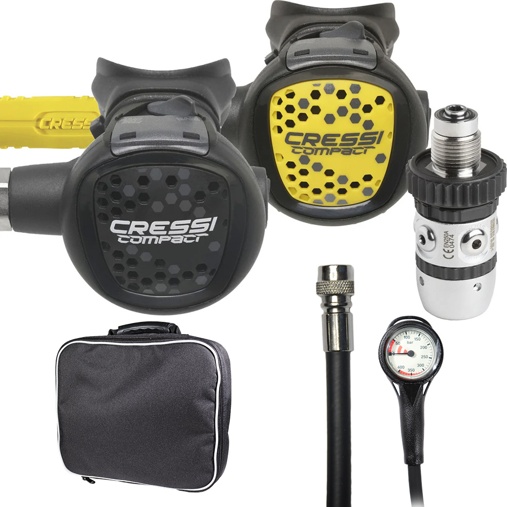 Cressi AC2 DIN Compact Atemregler Octopus Oktopus Warmwasser Urlaub komplett Finimeter Tasche Komplettset