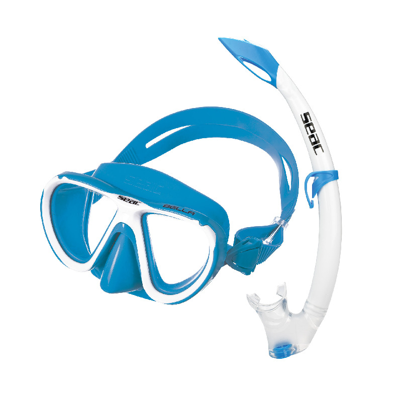 Das farbenfrohe Seac Bella Masken- und Schnorchelset für Kinder von ca. 4 bis 8 Jahren mit Temperglas und kleinem Silikonmundstück.