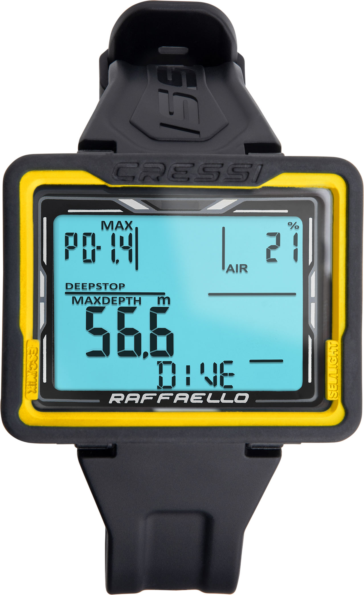 Cressi Tauchcomputer großes Display Raffaello Gelb Front
