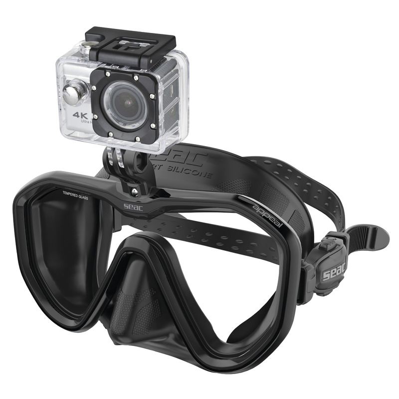 Die Seac Appeal Pro Asian Fit Tauchmaske mit 4 mm Panoramaglas, integrierter GoPro-Halterung und speziellem Asian-Fit-Silikonrock.