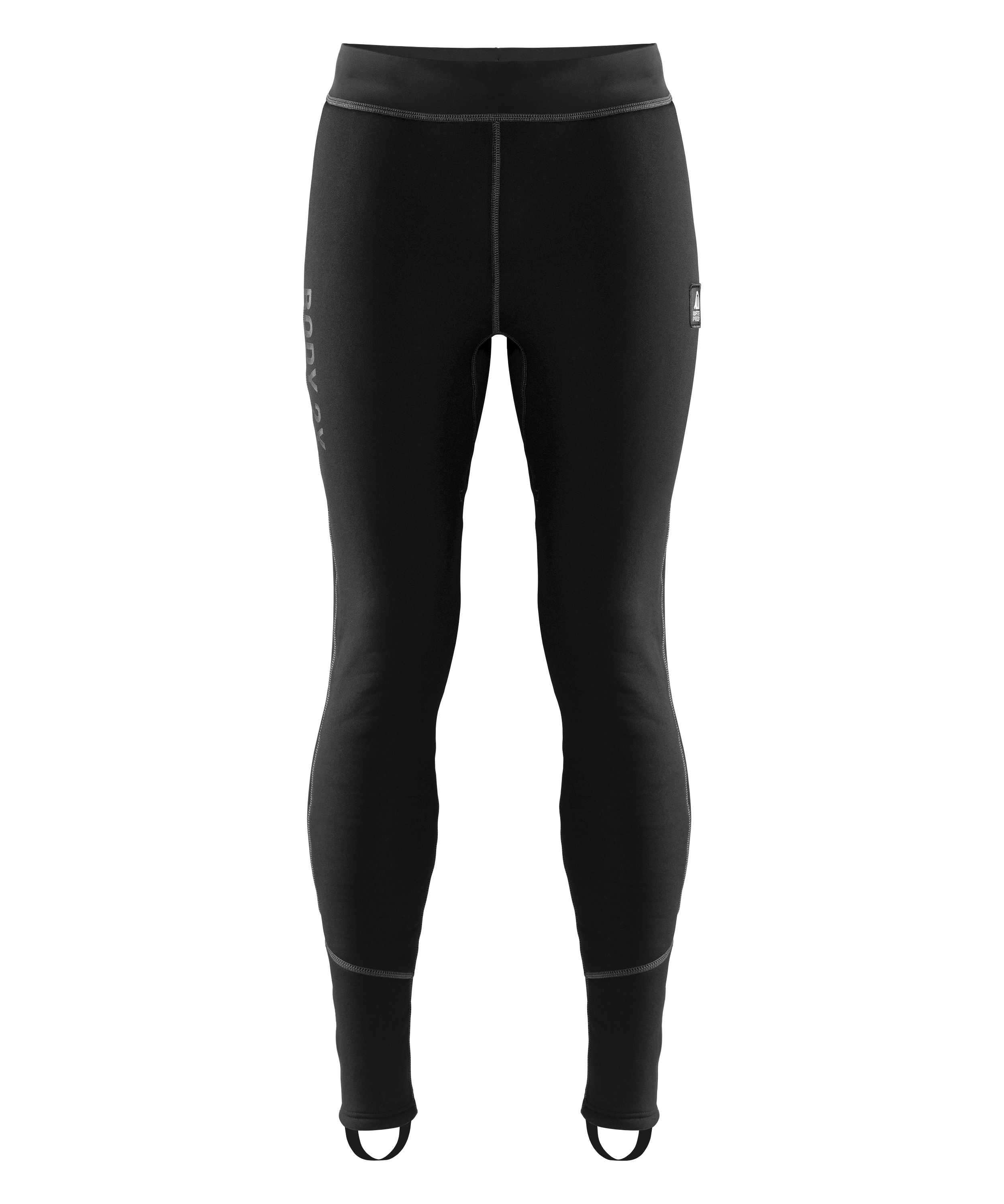 Frontansicht der schwarzen Waterproof Body 2X Leggings als extrem wärmende Unterziehhose für Trockentauchanzüge