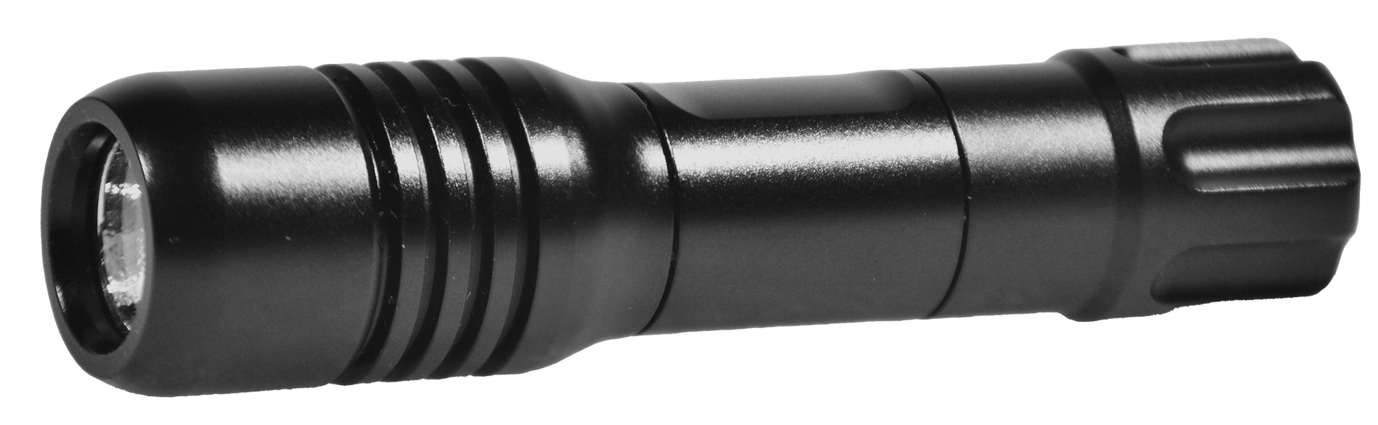 Die kompakte Oceama Guppy Pro LED-Tauchlampe aus schwarzem Aluminium mit Druckschalter und 720 Lumen.