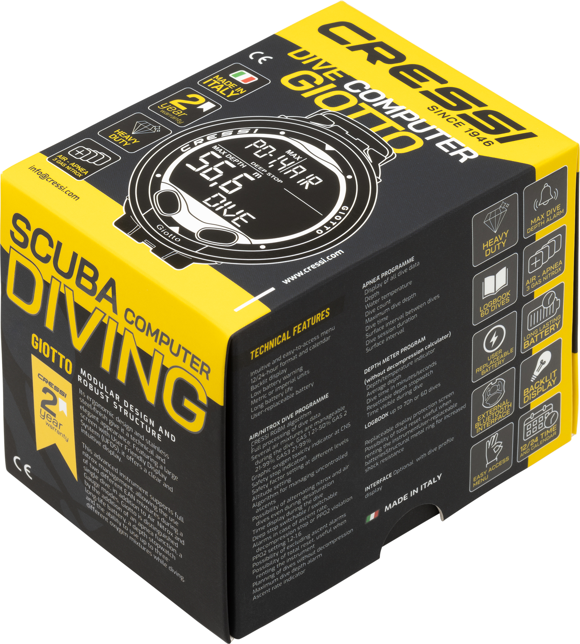 Verpackung Tauchcomputer Giotto Cressi schwarz silber rot weiss pink