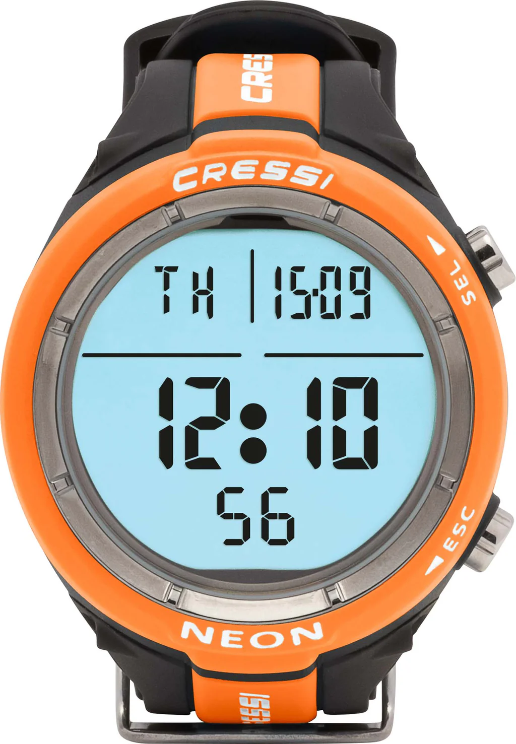 Der sportliche Cressi Neon Orange Tauchcomputer im Uhren-Format mit gut ablesbarem Display
