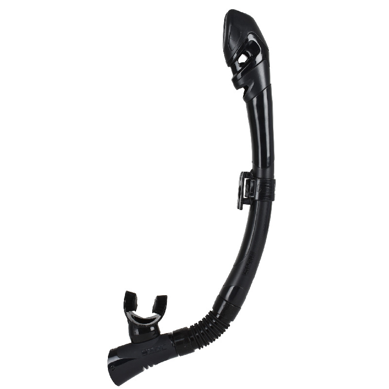 Der Seac Fast Tech Dry Schnorchel mit automatischem Dry-Top-Ventil, flexiblem Faltenschlauch und Boden-Ausblasventil.
