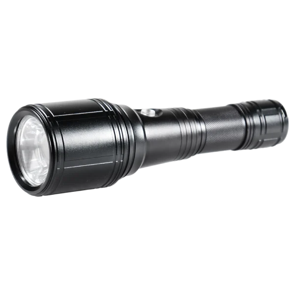 Die schwarze Oceama Kaiman LED-Tauchlampe aus Aluminium mit 4000 Lumen Leuchtkraft.
