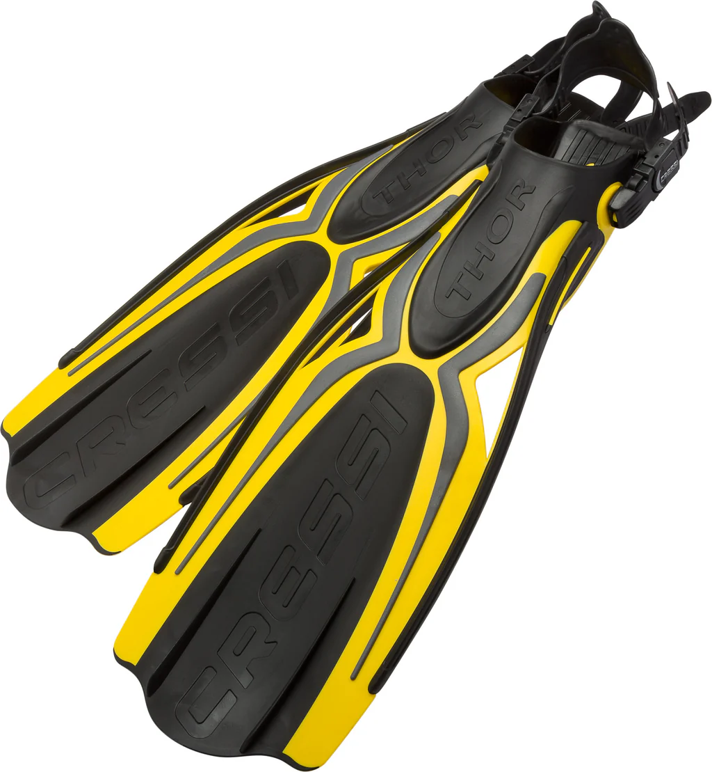 Geräteflosse Tauchflosse Fersenbandflosse Cressi Thor EBS kaufen Bungee-Strap Gelb Übersicht