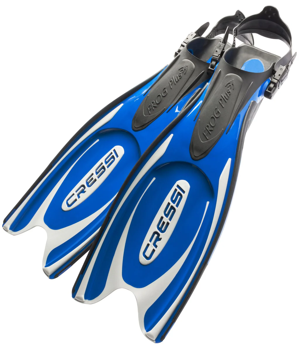 Geräteflosse Tauchflosse Fersenbandflosse universal Cressi Frog Plus Blau Übersicht