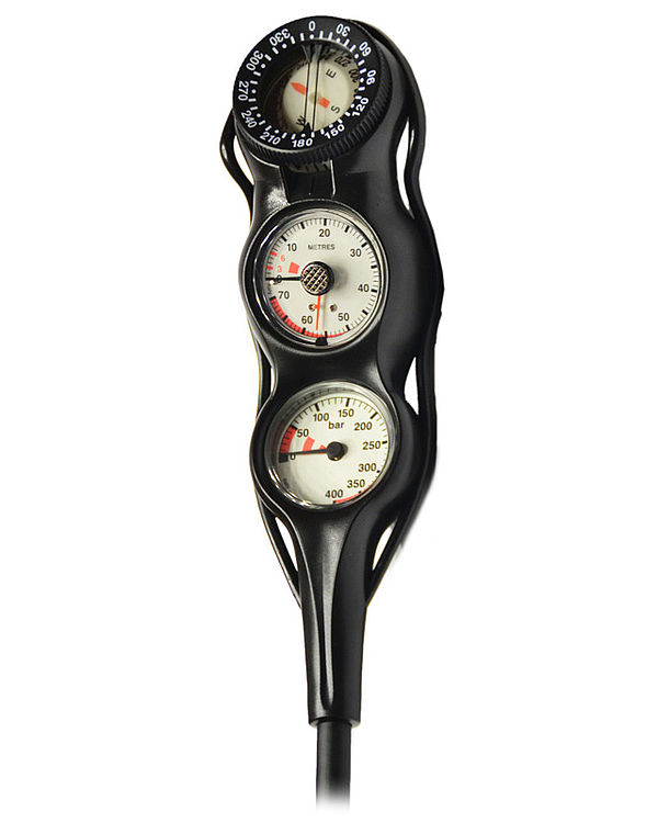 Dreierkonsole Manometer, Tiefenmesser, Kompass in Linie - Tauchsportvertretungen Kopie Instrument zum Tauchen Dreierkonsole Manometer, Tiefenmesser, Kompass in Linie - Tauchsportvertretungen Kopie