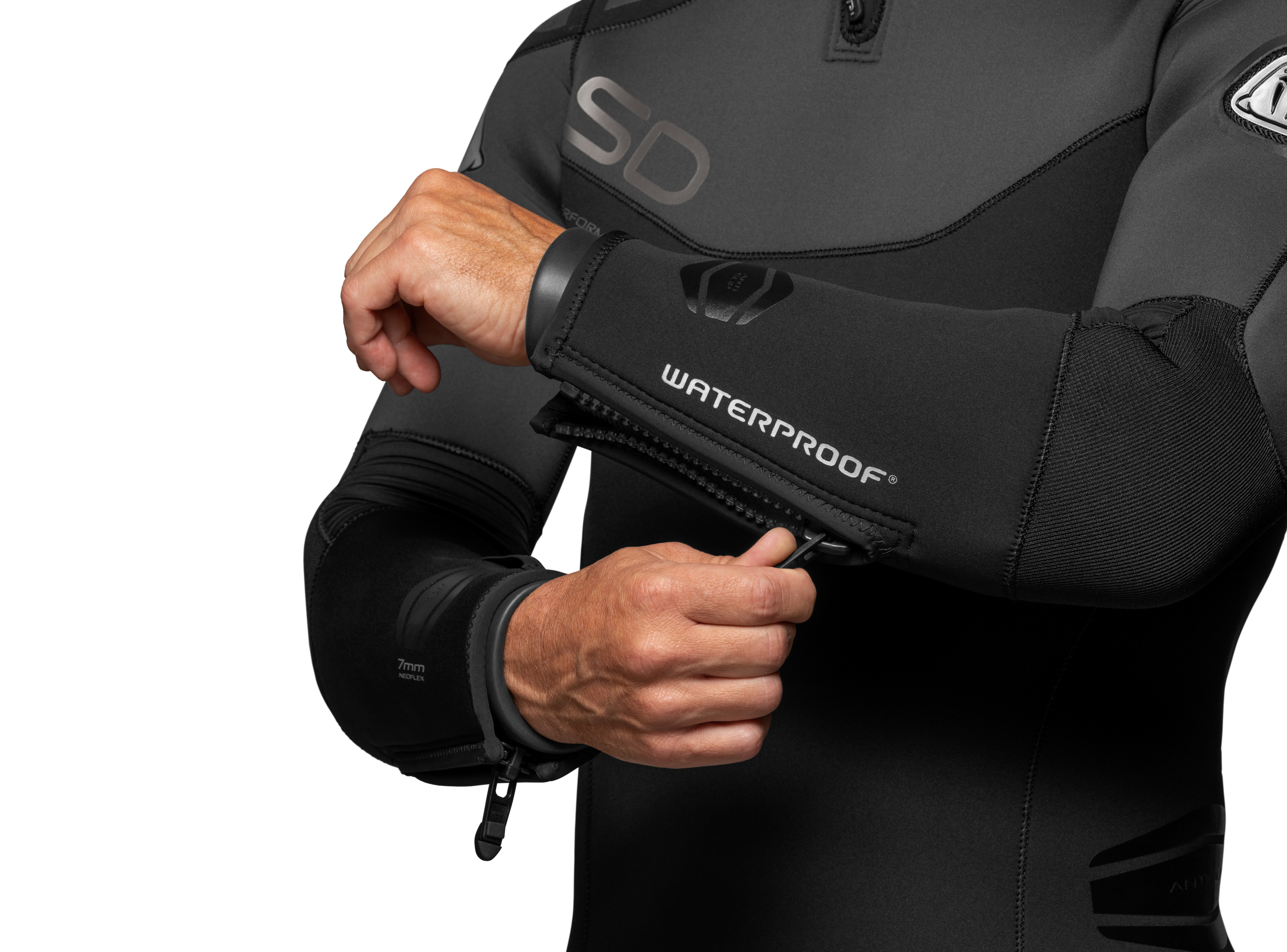 Anatomie Schwarzer Waterproof SD Neoflex 7mm Halbtrockenanzug mit wasserdichtem Reißverschluss für maximalen Kälteschutz im heimischen See